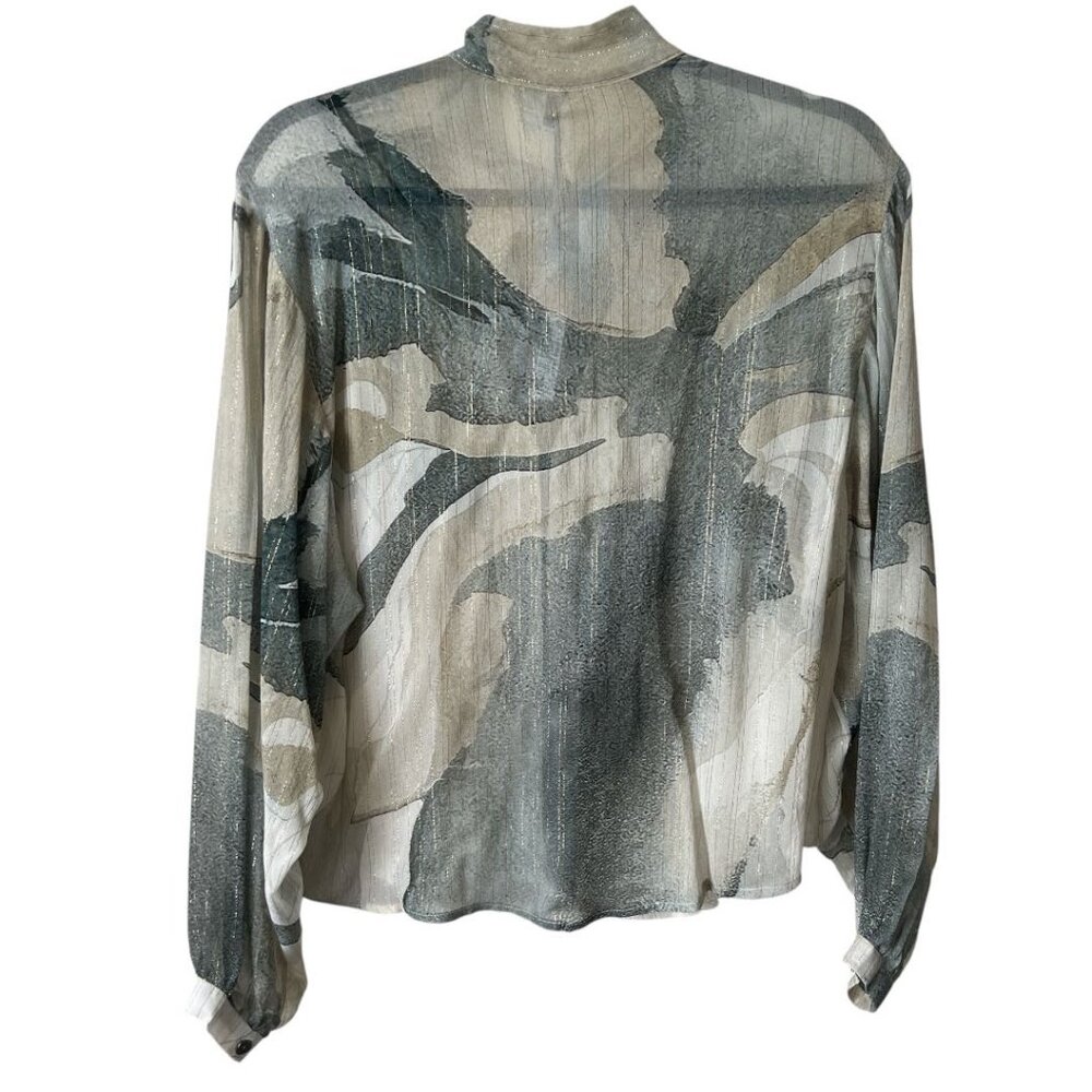 Anthropologie Bl^nk Grey Marble Print Neck Tie Semi Sheer Moira Shirt NWT - Picture 8 of 13